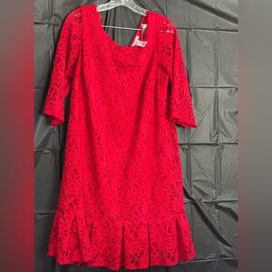 Studio One Vibrant Red Lace Long Sleeve Dress